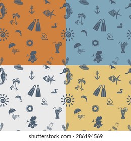 Four Background in Different Colors, Summer and Beach. Vector
