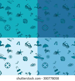 Four Background in Different Colors, Summer and Beach. Vector