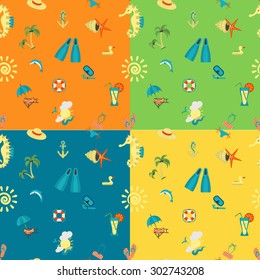 Four Background in Different Colors, Summer and Beach. Vector