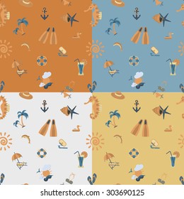 Four Background in Different Colors, Summer and Beach. Vector