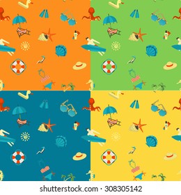Four Background in Different Colors, Summer and Beach. Vector