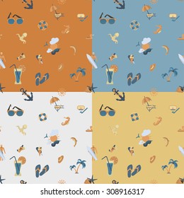 Four Background in Different Colors, Summer and Beach. Vector