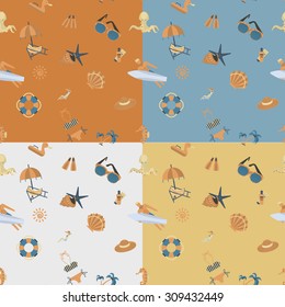 Four Background in Different Colors, Summer and Beach. Vector
