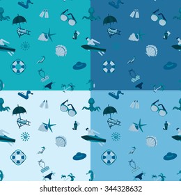 Four Background in Different Colors, Summer and Beach. Vector