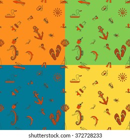 Four Background in Different Colors, Summer and Beach. Vector