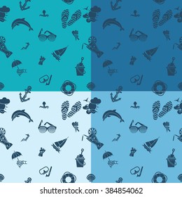 Four Background in Different Colors, Summer and Beach. Vector