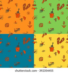Four Background in Different Colors, Summer and Beach. Vector
