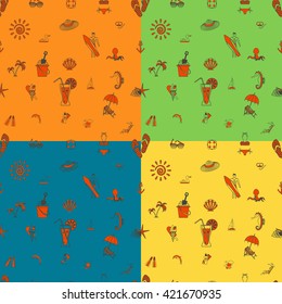 Four Background in Different Colors, Summer and Beach. Vector