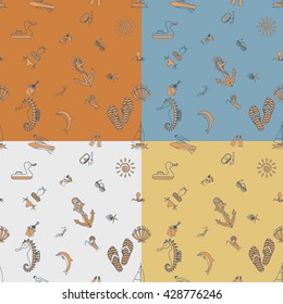 Four Background in Different Colors, Summer and Beach. Vector