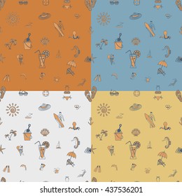 Four Background in Different Colors, Summer and Beach. Vector