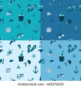 Four Background in Different Colors, Summer and Beach. Vector