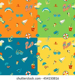 Four Background in Different Colors, Summer and Beach. Vector