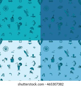 Four Background in Different Colors, Summer and Beach. Vector