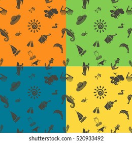 Four Background in Different Colors, Summer and Beach. Vector