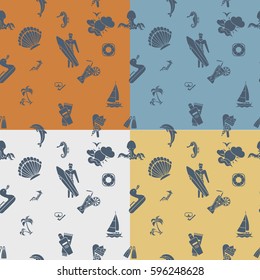 Four Background in Different Colors, Summer and Beach. Vector