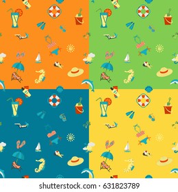 Four Background in Different Colors, Summer and Beach. Vector