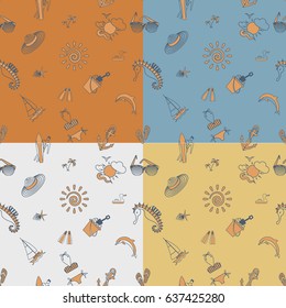 Four Background in Different Colors, Summer and Beach. Vector