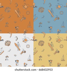 Four Background in Different Colors, Summer and Beach. Vector