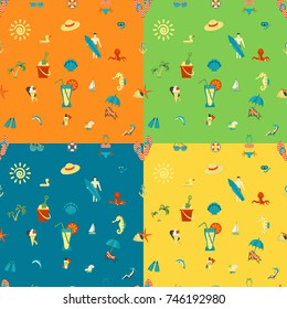 Four Background in Different Colors, Summer and Beach. Vector