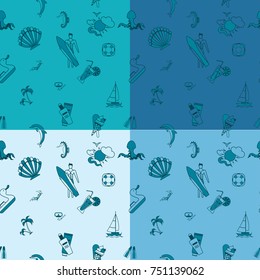 Four Background in Different Colors, Summer and Beach. Vector