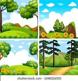 Four background scenes of forest illustration