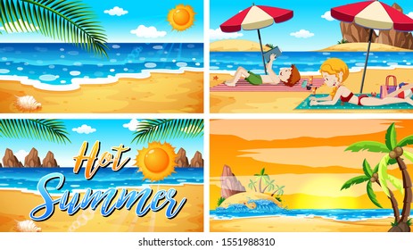 Four background scenes with illustration