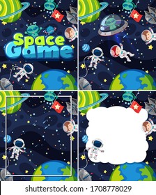 Four background scenes with space theme illustration