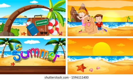 Four background scenes with summer theme illustration