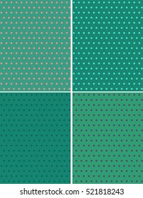 Four background seamless texture with polka dots. Texture pattern in greens and green tea color.
