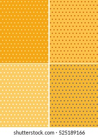 Four background seamless texture with polka dots. Texture pattern in yellow
