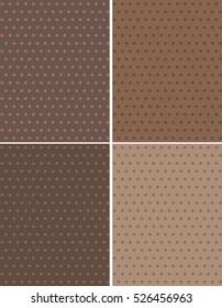 Four background seamless texture with polka dots. Texture pattern in brown color; beige Color; cocoa color.