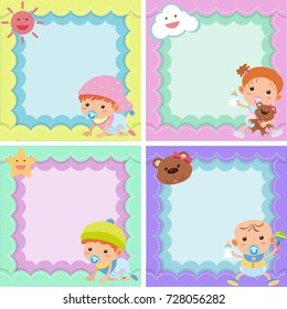 Four background template with cute kids illustration