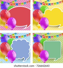 Four backgrounds with balloons and flags illustration