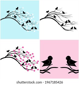 four backgrounds with birds and tree