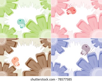 Four backgrounds with flowers and butterflies