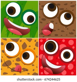 Four backgrounds with funny faces illustration