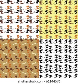 four backgrounds seamless with cats and dogs
