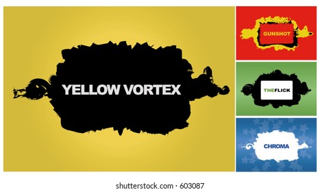 Four backgrounds/wallpapers (Yellow Vortex, Gunshot, TheFlick, Chroma) with editable text. Can be used for websites. (Vectors 06)