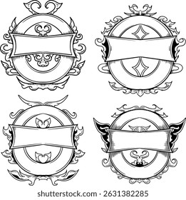  Four badge or emblem designs with different styles, each design has a blank space to add text.