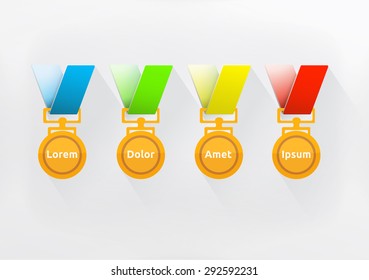 Four Badges With Different Color Ribbons For Your Ranking