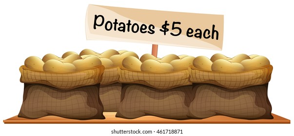 Four bags of fresh potatoes illustration