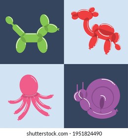 four balloons animals set icons