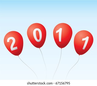 Four balloons going up, relating with the new year 2011.