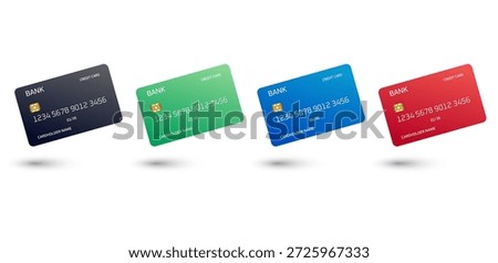 Four bank credit cards in different colors