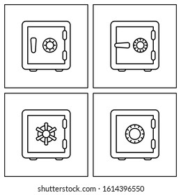 Four Bank safe vector icon. linear style closed safe isolated. Security single isolated modern line design icon safe vault. Bank line icon outline four sign linear style pictogram. Editable stroke