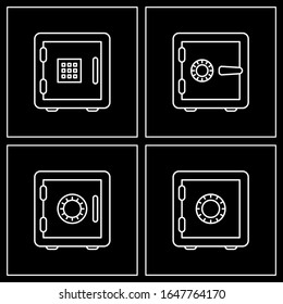 Icono de vector seguro de cuatro bancos. estilo lineal cerrado seguro aislado. Caja fuerte de diseño de línea moderna aislada de seguridad. Icono de línea bancaria contorno de cuatro pictogramas de estilo lineal de signo. Trazo editable