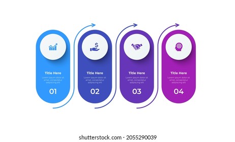 Cuatro banners para la presentación de negocios. Visualización de procesos o escala de tiempo. Plantilla de diseño de infografía vectorial con 4 opciones.