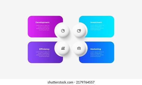 Four banners with circles. Concept of 4 stages of strategic management process. Creative infographic design template.