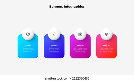 Four banners with circles placed in horizontal row. Concept of 4 stages of strategic management process. Creative infographic design template.