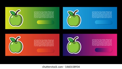 four banners design. web banners with apple. gradient color.trendy color. modern design.set 